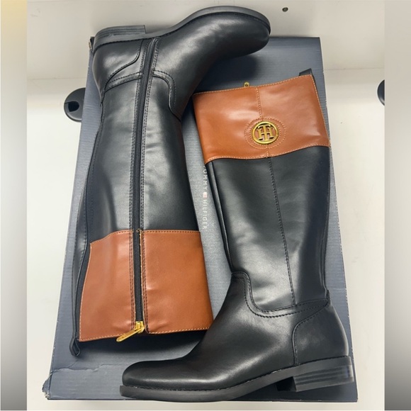 NEW TOMMY HILFIGER Sensora Black Brown Equestrian Knee High Riding Boots Sz: 7.5 - Picture 4 of 8